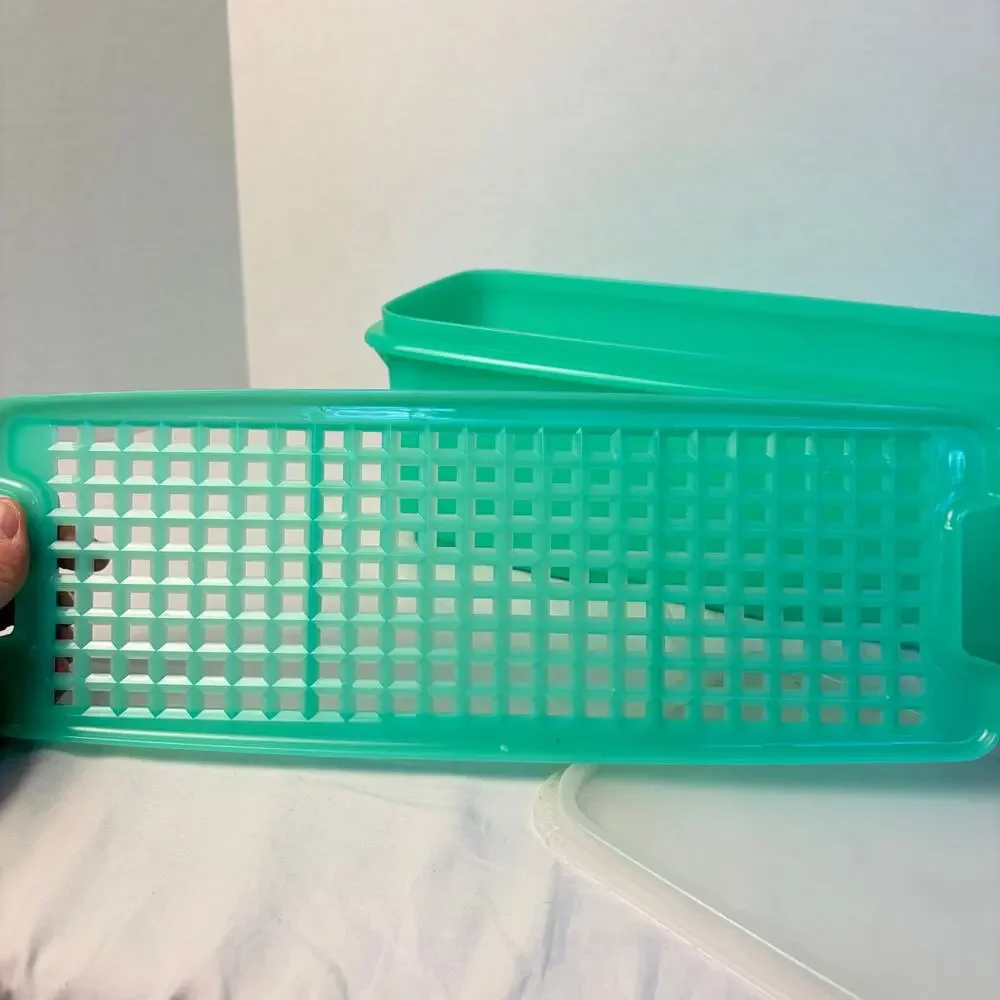 VTG Tupperware jadeite green large rectangle storage box celery bread keeper 782